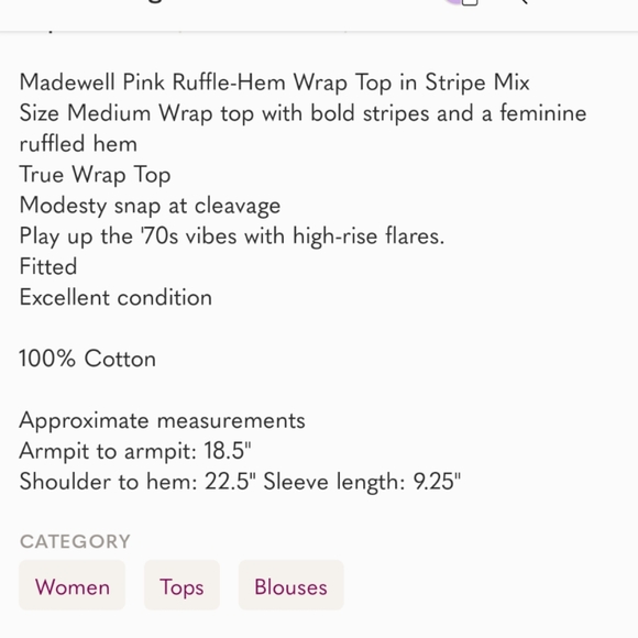 ❤️🤍 Madewell Cotton Ruffle-Hem Wrap Top in Stripe Mix, M - Picture 10 of 10